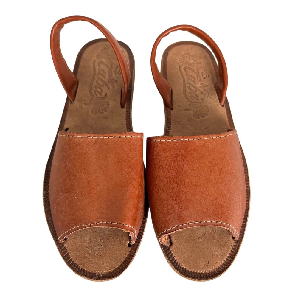 Vintage Cuba Brand Women's Brown Leather Flat Slingback Sandals  EU 37 / US 6.5
